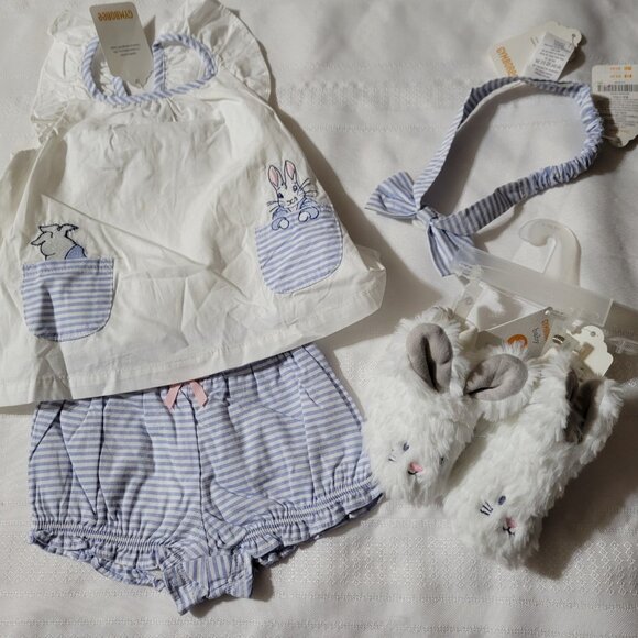 Gymboree Peter Rabbit NWT 3-6 month shirt, diaper cover, headband & slippers - Picture 2 of 8